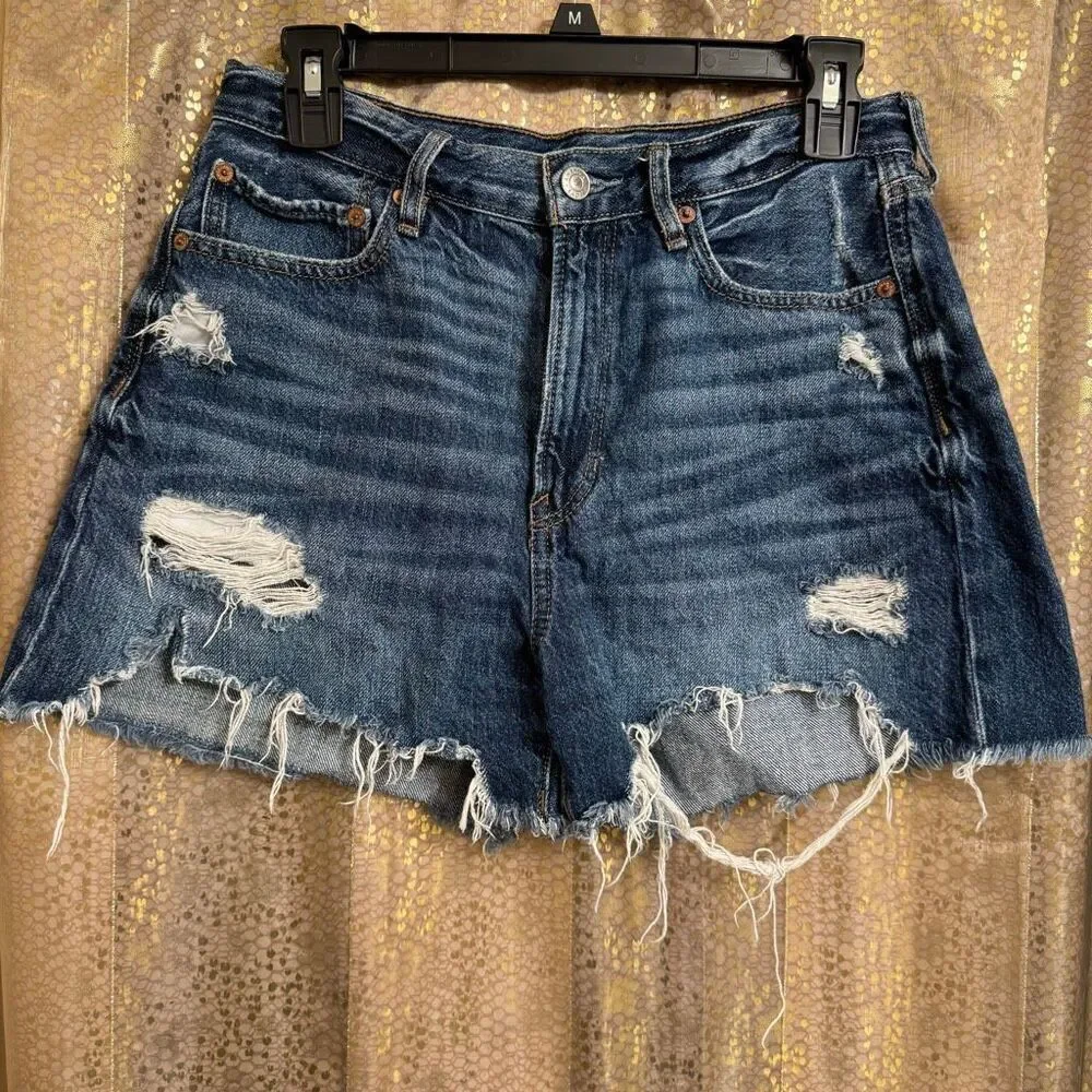 American Eagle Blue 90's Boyfriend Shorts Distressed Cut Offs Size 8